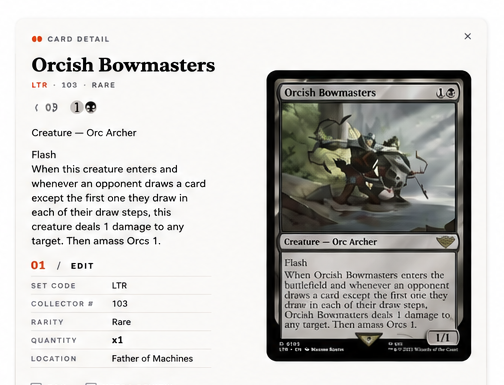 Card detail inspector — full Scryfall data and oracle text