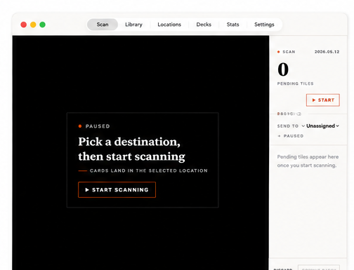 Archivist scan view — paused, waiting on a destination